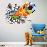 3D穿墙破洞立体效果墙壁贴纸足球运动客厅卧室沙发电视背景墙贴画
