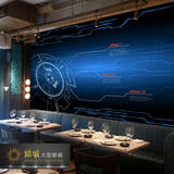 3d抽象科技电路板背景大型壁画工业风餐厅酒吧网咖KTV壁纸墙纸pvc