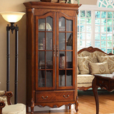 美式实木书柜 带玻璃门书橱 书架书桌组合 简约置物架 欧式书柜