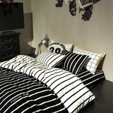 简约个性黑白条纹全棉四件套1.8m床100%纯棉斜纹床单被套床上用品