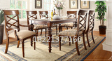 美式乡村实木餐椅欧式仿古做旧长方形餐桌法式雕花实木餐桌椅可定