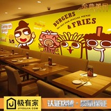 美式卡通汉堡薯条pvc涂鸦墙纸无缝壁画咖啡厅餐厅小吃店个性壁纸