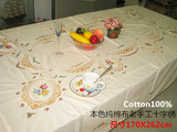 手工十字绣桌布老上海刺绣床盖纯棉镂空台布玫瑰花