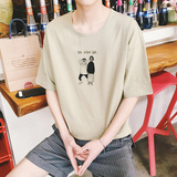 夏季情侣印花学生中袖韩版日系潮流五分袖青少年半袖男生短袖T恤