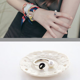 韩国定制925纯银泰银复古天然珍珠打结文艺个性款开口戒指指环