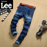 Lgnace lee春夏季牛仔裤男士薄款直筒修身青年韩版男装弹力长裤子