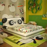 儿童床 真皮床男孩卡通创意1.5米时尚女孩个性套房单人熊猫床家具