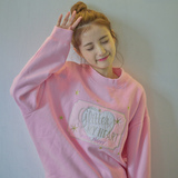 夏季女装韩版新款学院风套头粉色可爱爱心贴布刺绣长袖套头卫衣潮