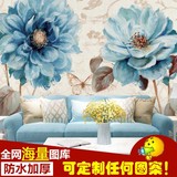 电视背景墙壁纸 欧式客厅卧室手绘油画墙纸 蓝色花卉大型壁画墙布