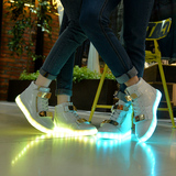 夏季高帮七彩闪光发光鞋男女夜光板鞋荧光鞋LED灯情侣休闲USB充电