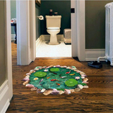 包邮 3D立体创意地板贴 鱼塘荷花客厅浴室卫生间地面防水装饰墙贴