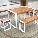 欧式实木餐桌现代简约长方形铁艺餐桌老榆木松木原木餐桌椅组合