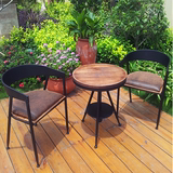 美式实木铁艺咖啡厅餐桌椅组合 复古圆桌吧台椅凳可升降小圆桌子