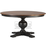 美式乡村实木复古餐桌4-6人 法式黑色圆形餐桌椅组合会所饭桌子