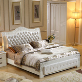 白色实木床欧式床软靠橡木皮床1.8米 1.5m双人床地中海高箱储物床
