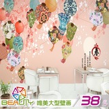 中国风手绘灯笼春色图案大型壁画活动背景墙餐厅橱窗走廊墙纸壁纸