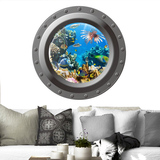 珊瑚鱼群 3D立体贴潜水艇船窗风景 客厅卧室儿童房家具家居墙贴画
