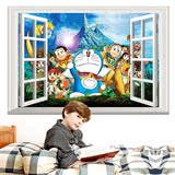 3D创意立体窗哆啦A梦动物王国机器猫 地板贴儿童房卧室卡通墙贴画