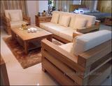 上海全实木家具榆木沙发组合客厅沙发套装单人沙发三人沙发原木色