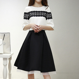 【天天特价】新款显瘦时尚两件套装韩版经典黑白配蓬蓬裙套装裙女
