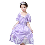 索菲亚公主裙春夏季女童装紫色短袖连衣裙儿童礼服雪纺蓬蓬长裙