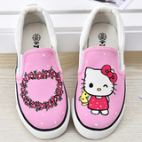 粉色儿童帆布鞋韩版女童鞋子低帮懒人蹬手绘鞋一脚套板鞋卡通布鞋
