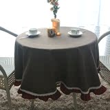 【喔品居】咖啡色圆桌布简约美式盖布酒店餐桌布花边台布布艺定做