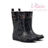 预售L-Rain2016新品玩味小猫咪切尔西天然橡胶黑色中筒女式雨靴