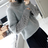 2016冬季新款毛衣女甜美韩版复古麻花袖半高领兔毛纯色打底针织衫