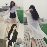 2016春装新款韩版中长款纯色雪纺开衫修身防晒衣外套夏季女装D682
