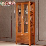 中式实木酒柜客厅双门储物柜虎斑木装饰柜欧式玻璃陈列柜带抽屉