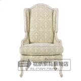 美式新古典实木家具定制 单人沙发椅 休闲椅高背欧式雕花 老虎椅