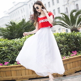 夏季连衣裙女装新款白网纱裙罩衫两件套装波西米亚公主长裙背心裙