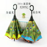 日本创意长柄反向伞双层免持式雨伞黑胶防晒防紫外线遮阳伞女晴雨