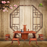 红木家具 仿古鸡翅木中式茶桌椅组合 全实木茶几扇形茶台 泡茶桌
