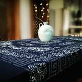 外贸复古明清古典蓝色印花桌布少数民族风特色印花桌布中式桌布