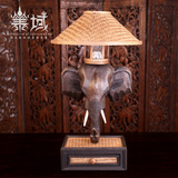 泰域 泰国大象象头桌面台灯 东南亚木雕竹编桌灯卧室灯具工艺摆件