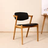 北欧实木餐椅家用休闲宜家咖啡厅Z椅日式现代简约白橡木软包座椅