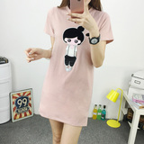 夏装新款韩版宽松短袖t恤学生修身显瘦中长款纯棉卡通印花T恤女装
