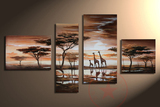 简欧式油画装饰画客厅油画现代四联无框画壁画卧室挂画非洲风情