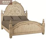 美式乡村实木床1.8米1.5白色双人床雕花做旧法式婚床卧室家具大床