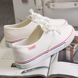 环球夏季小白鞋经典白色帆布鞋女韩版学生系带白球鞋板鞋平底布鞋