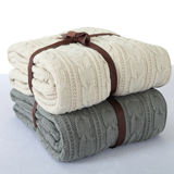 复古 全棉针织毛线+羊羔绒复合毯 秋冬保暖毛毯盖毯 毛绒毯子