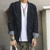 日系复古做旧牛仔衬衫男式道袍KIMONO牛津纺日式和服衬衣潮牌外套