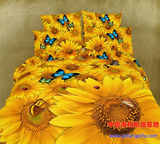 外贸床品 3D油画全棉活性印花 床上用品四件套 金色向日葵