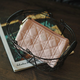 迪奥大容量女用可爱嫩粉色几何菱格款手拿包收纳化妆包