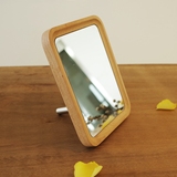 创意礼品实木制梳妆镜榉木质简约化妆镜子宜家田园木头台式公主镜