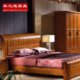 简约田园实木床1.8米双人床婚床橡木床大床中式卧室家具特价包邮