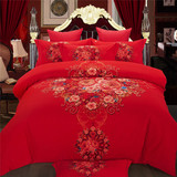 新婚全棉磨毛四件套大红1.8m2.0m双人被套床单纯棉结婚庆床上用品