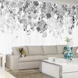 个性抽象客厅墙纸 欧式花卉大型壁画 复古黑白电视背景墙壁纸无缝